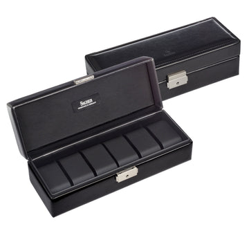 Watch case for 6 watches black exclusive / black (leather)