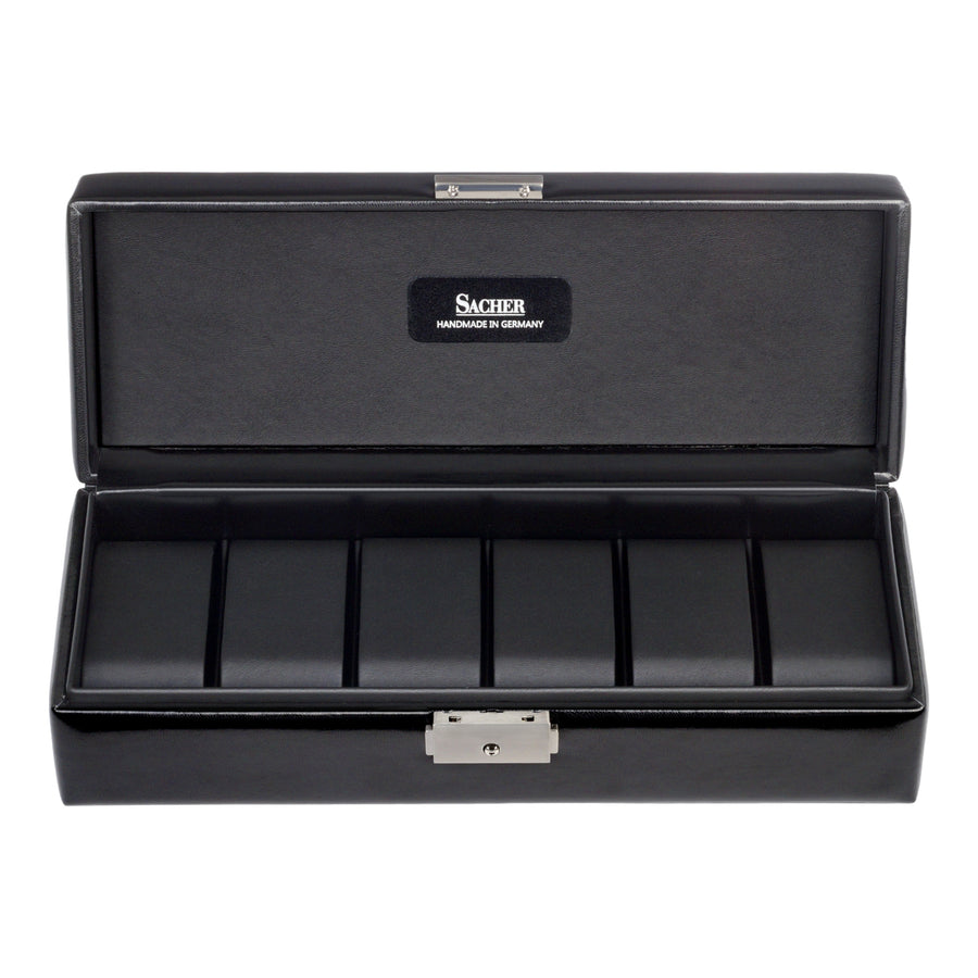 Watch case for 6 watches black exclusive / black (leather)