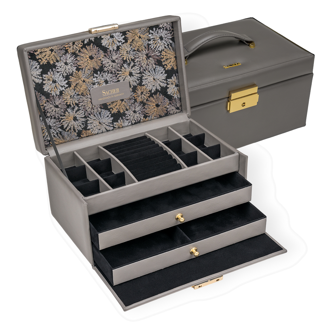 Schmuckkasten Emma fleur venice / grau (Leder)
