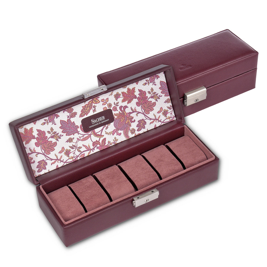 Coffret à montres florage / bordeaux (cuir pleine fleur)