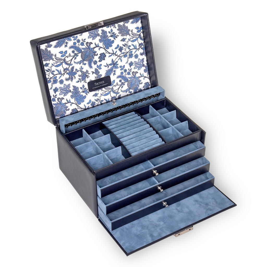 Schmuckkasten Jasmin florage / navy (Leder)